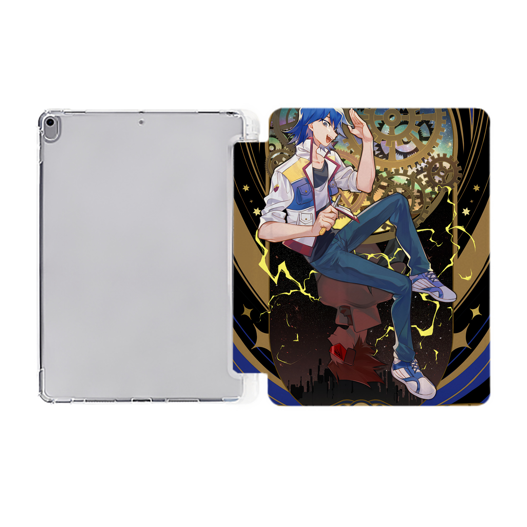 （画像用） 遊☆戯☆王 Yu-Gi-Oh! IPad ケース ペン収納付き 三つ折りスタンド PUレザー×シリコン 対応機種9.5/10.5/10.9インチ